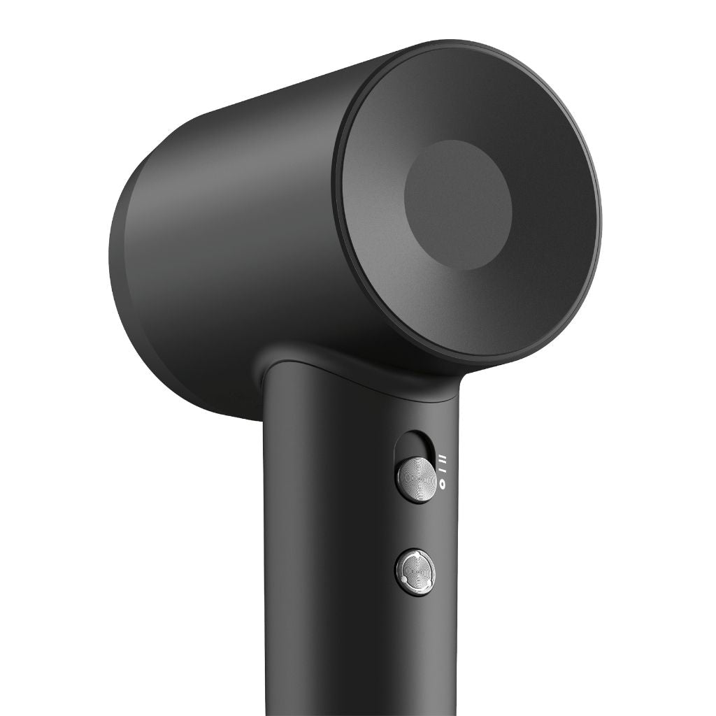Black hair dryer on a white background