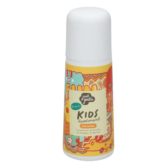 Children's deodorant bottle with colorful label on a white background