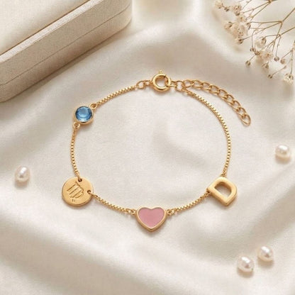 Personalised Zodiac Birthstone Initial Bracelet