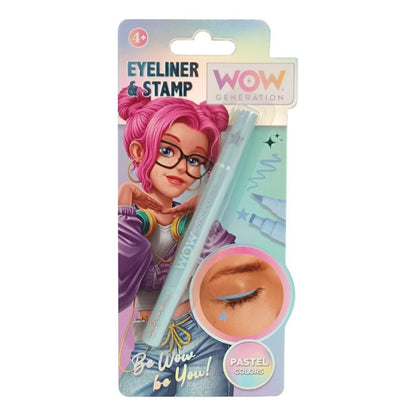 Eyeliner and stamp set packaging with character illustration on a white background