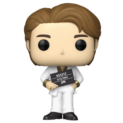 Funko Pop! vinyl figure of a character in a white outfit holding a sign with numbers and letters on a white background