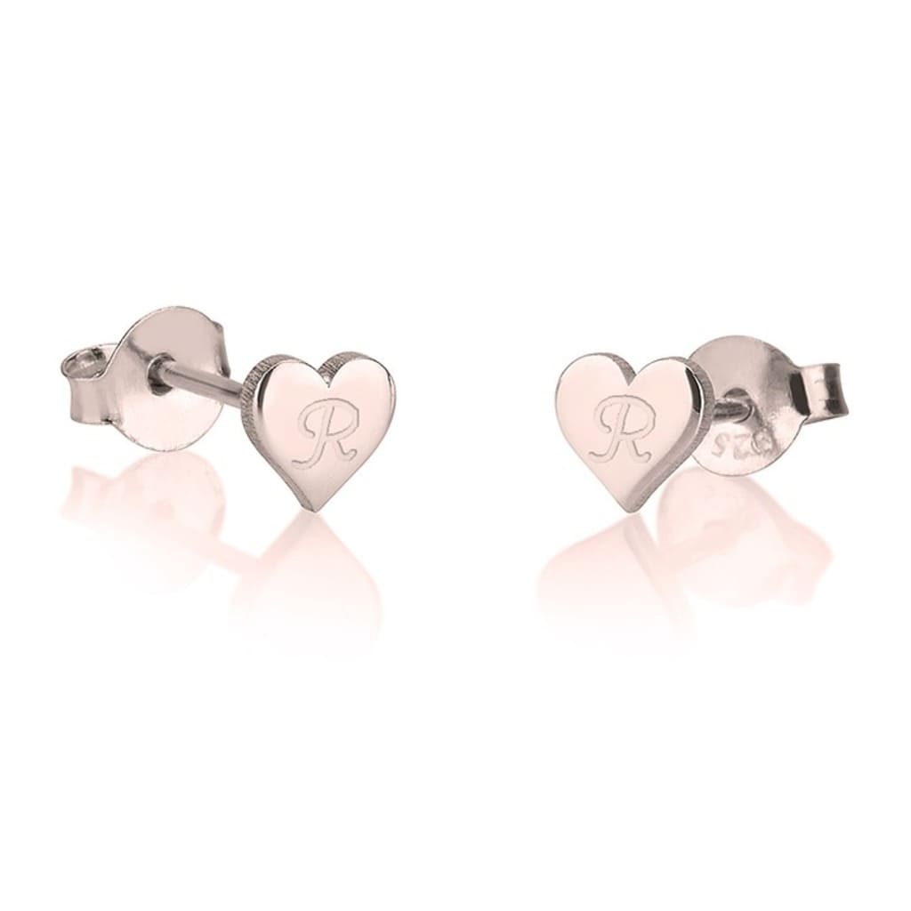 Heart-shaped earrings with initials on a white background
