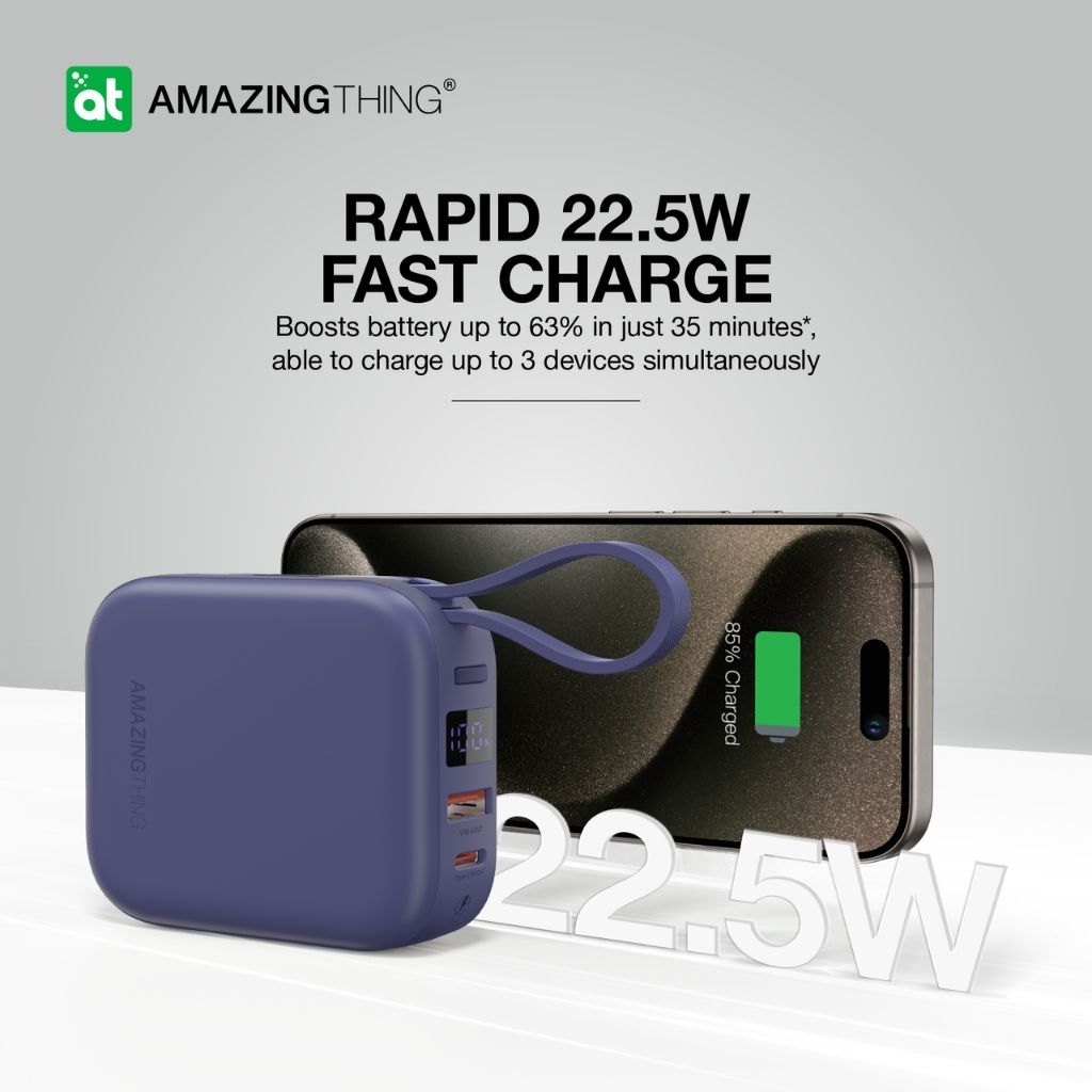 At Thunder Go 10000 mAh Power Bank With Built-In 2 Usb-C Cables