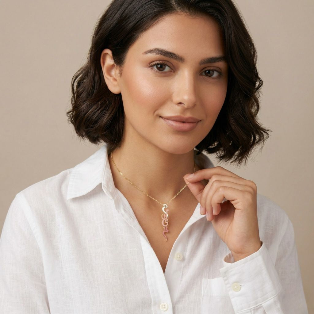 Vertical Arabic Name Necklace With Enamel