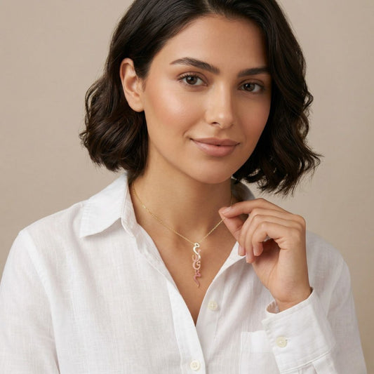 Vertical Arabic Name Necklace With Enamel