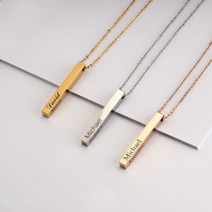 Men's Leather Bar Name Necklace