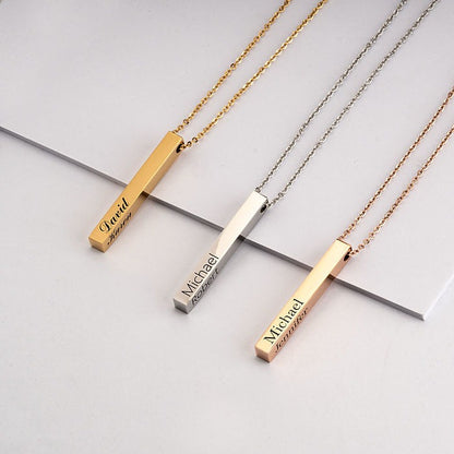 Men's Leather Bar Name Necklace