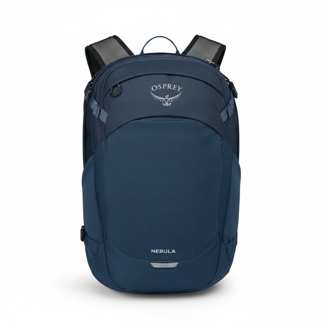 Blue Osprey Nebula backpack on a white background