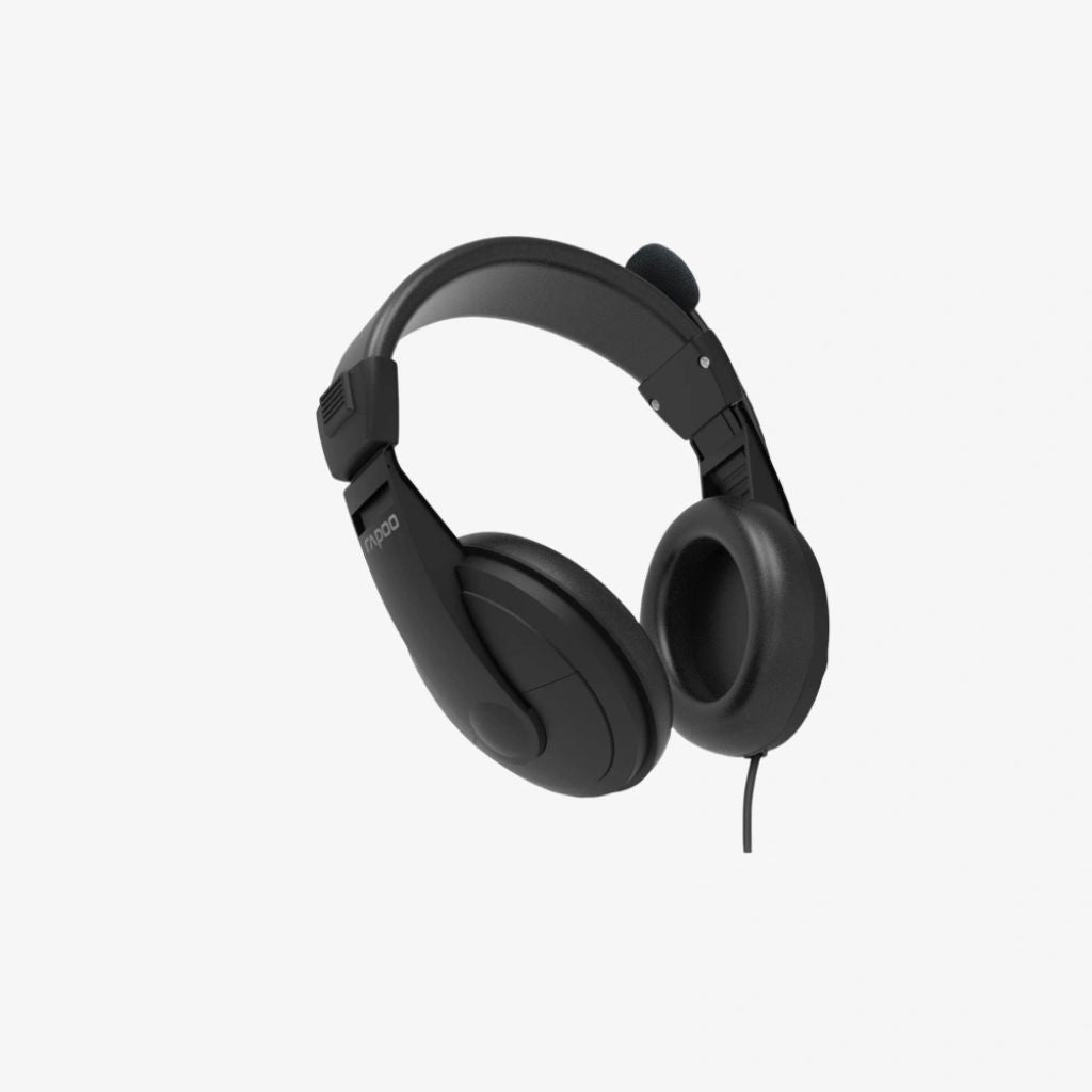 Black headphones on a white background