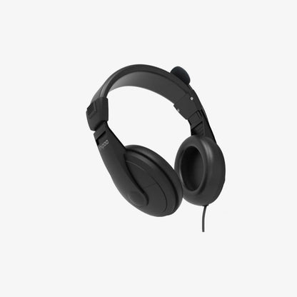Black headphones on a white background