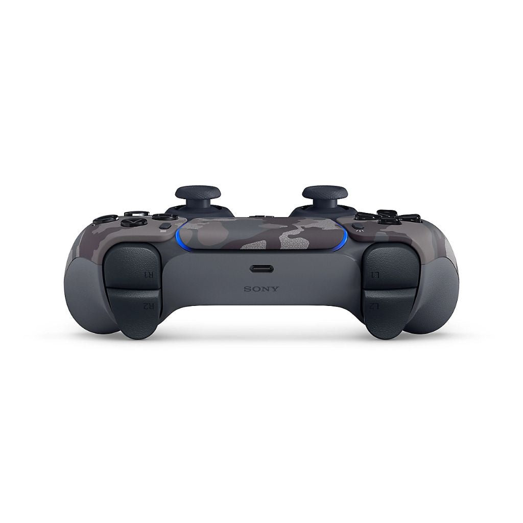 Sony gaming controller with camouflage pattern on a white background