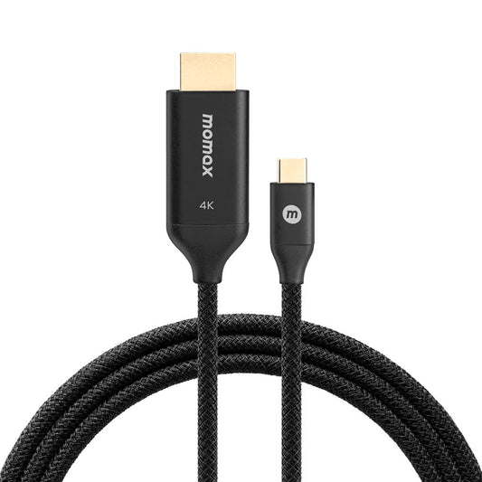 HDMI cable with black braided design on a white background