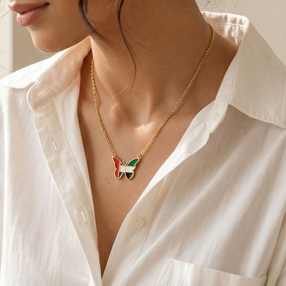 UAE Flag Butterfly Necklace