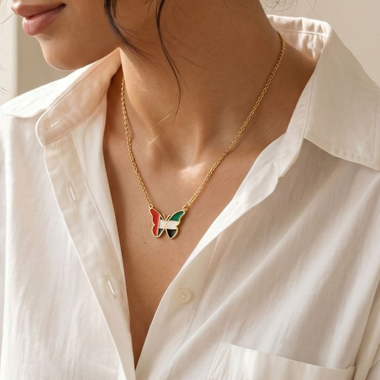 UAE Flag Butterfly Necklace