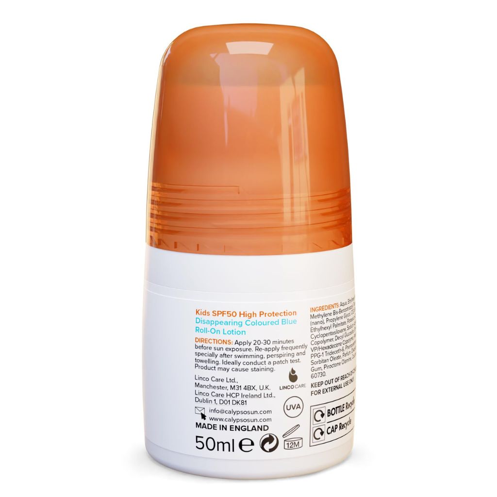Sunscreen bottle with orange cap and white body on a white background
