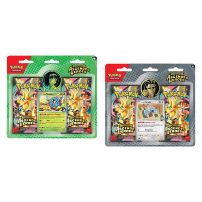 Two packages of Pokemon Ascended Heroes trading cards on a white background
