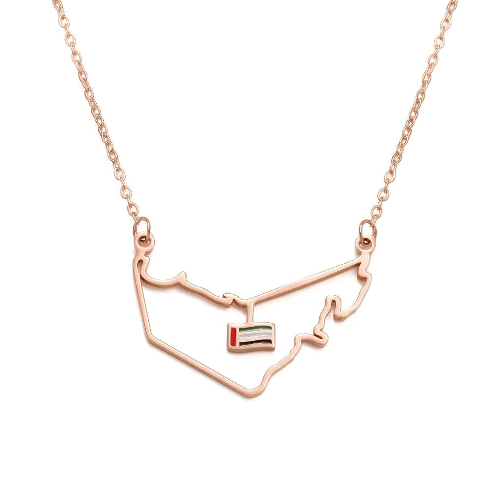 UAE Map Outline Necklace with Hanging Flag Charm