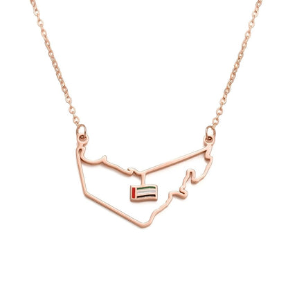 UAE Map Outline Necklace with Hanging Flag Charm