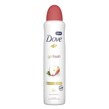 Dove deodorant spray bottle on a white background