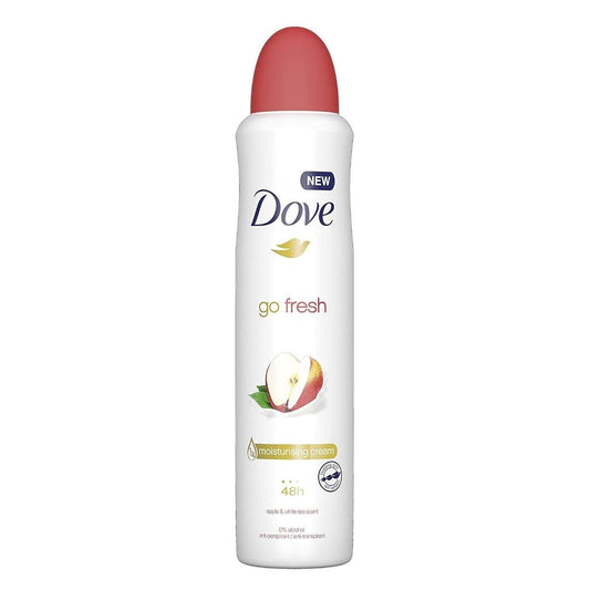 Dove deodorant spray bottle on a white background