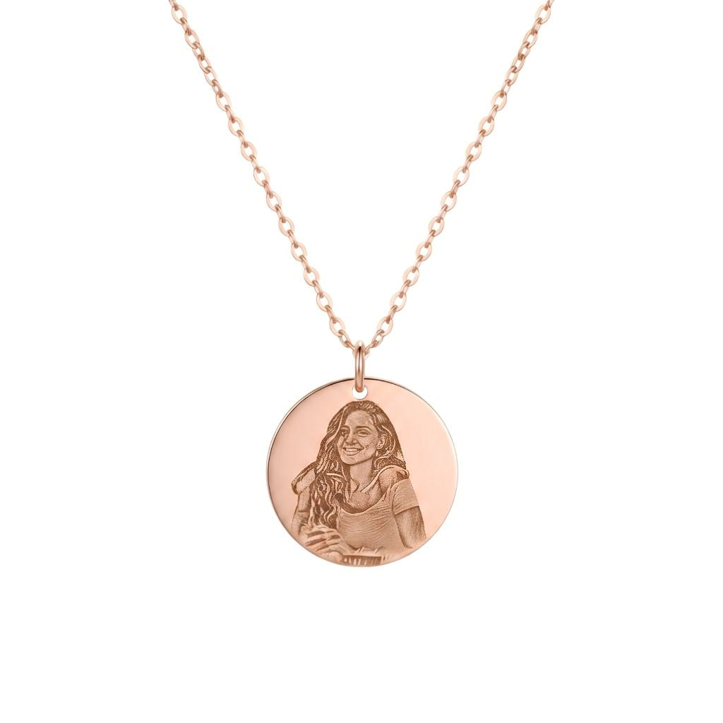 Engraved Photo Single Round Disc Necklace