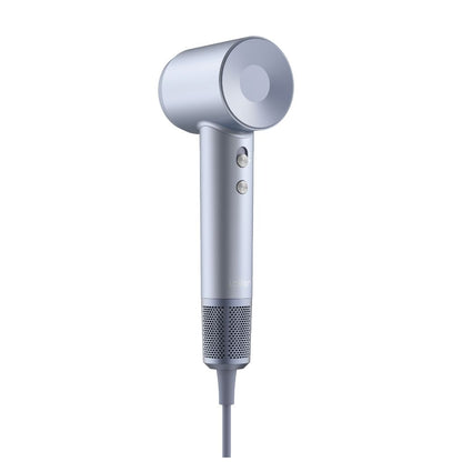 Silver hair dryer on a white background