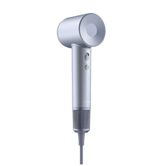 Silver hair dryer on a white background