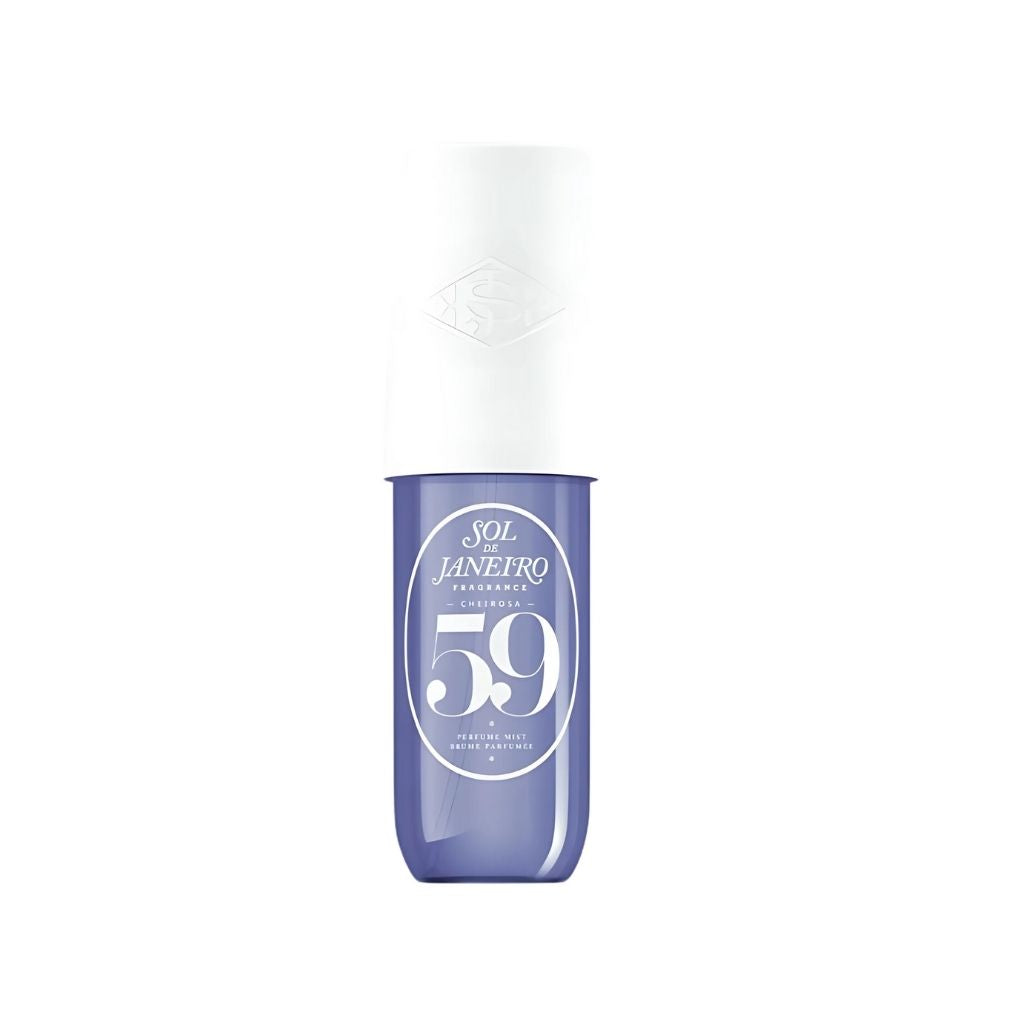 Blue bottle with white label featuring the number 59 on a white background