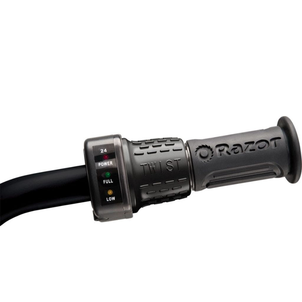 Razor electric scooter throttle grip with control buttons on a white background