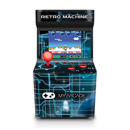 Miniature arcade machine with 'Retro Machine' branding on a white background
