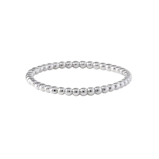 Silver beaded bracelet on a white background