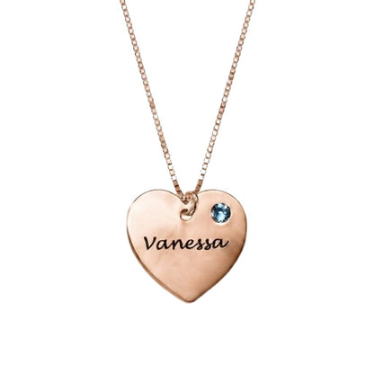Engraved Heart Necklace with Birthstone