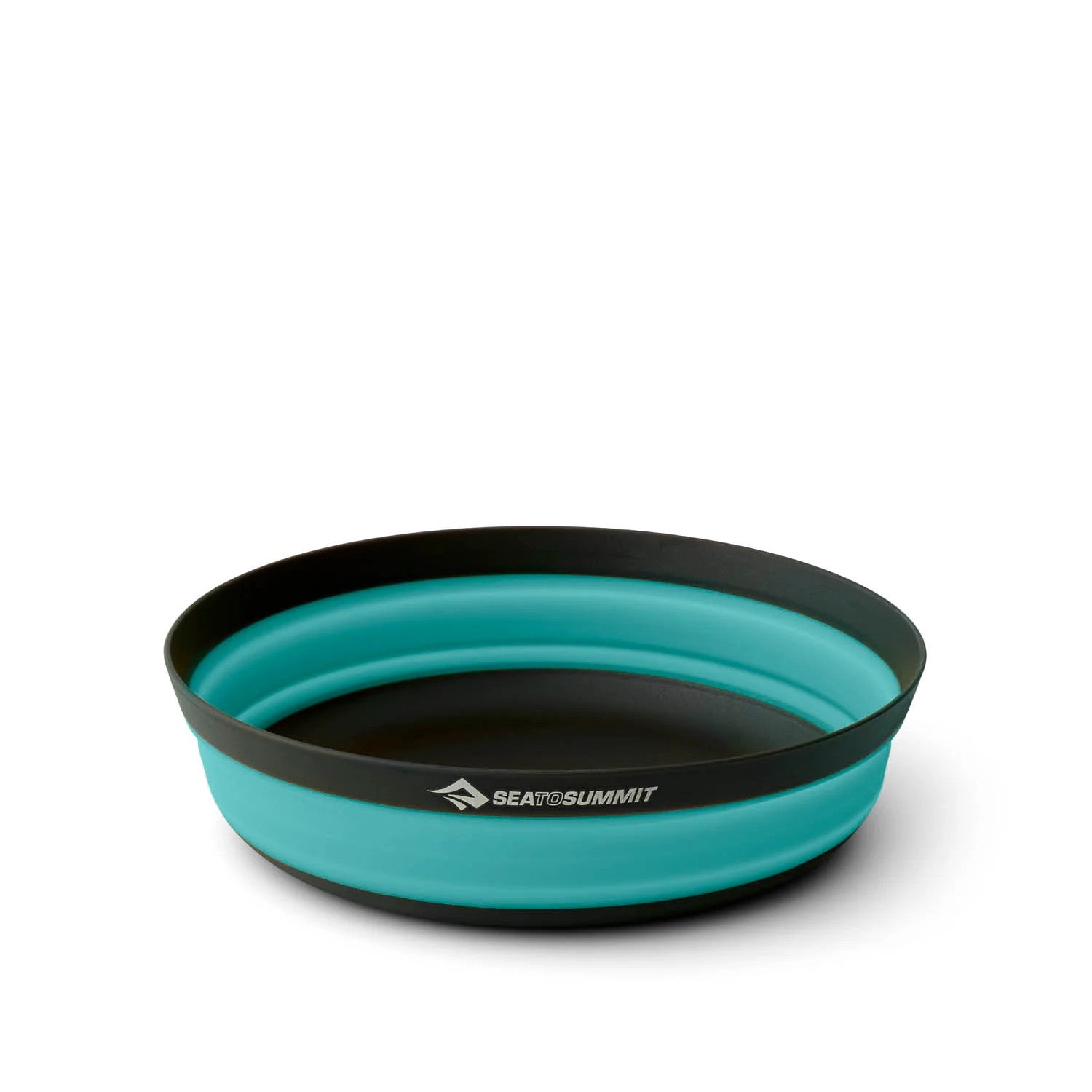 Teal and black collapsible bowl with Sea to Summit logo on a white background
