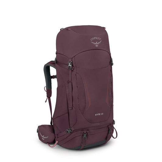 Maroon Osprey backpack on a white background
