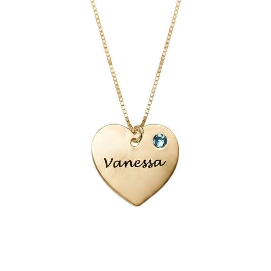 Engraved Heart Necklace with Birthstone