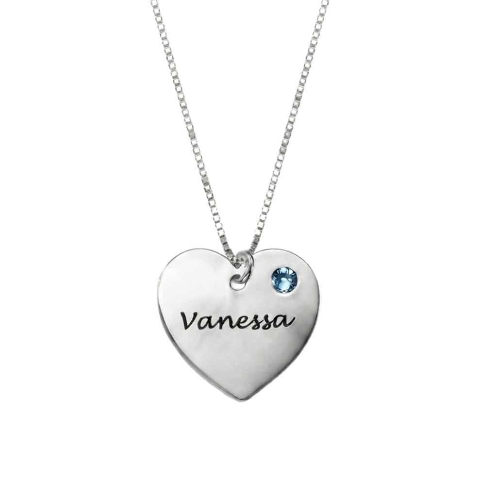 Engraved Heart Necklace with Birthstone