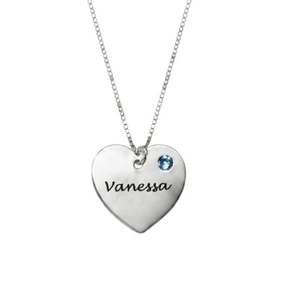 Engraved Heart Necklace with Birthstone