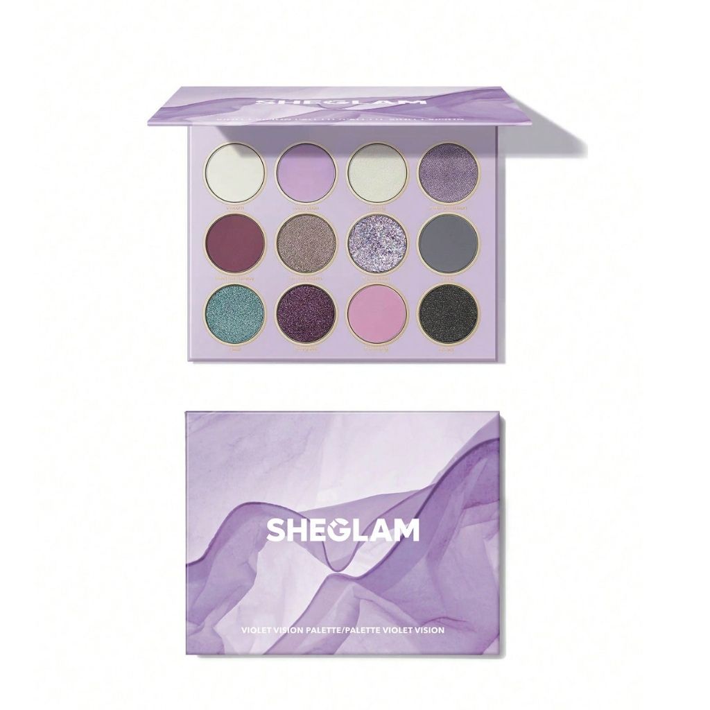 Sheglam eyeshadow palette with various shades on a white background