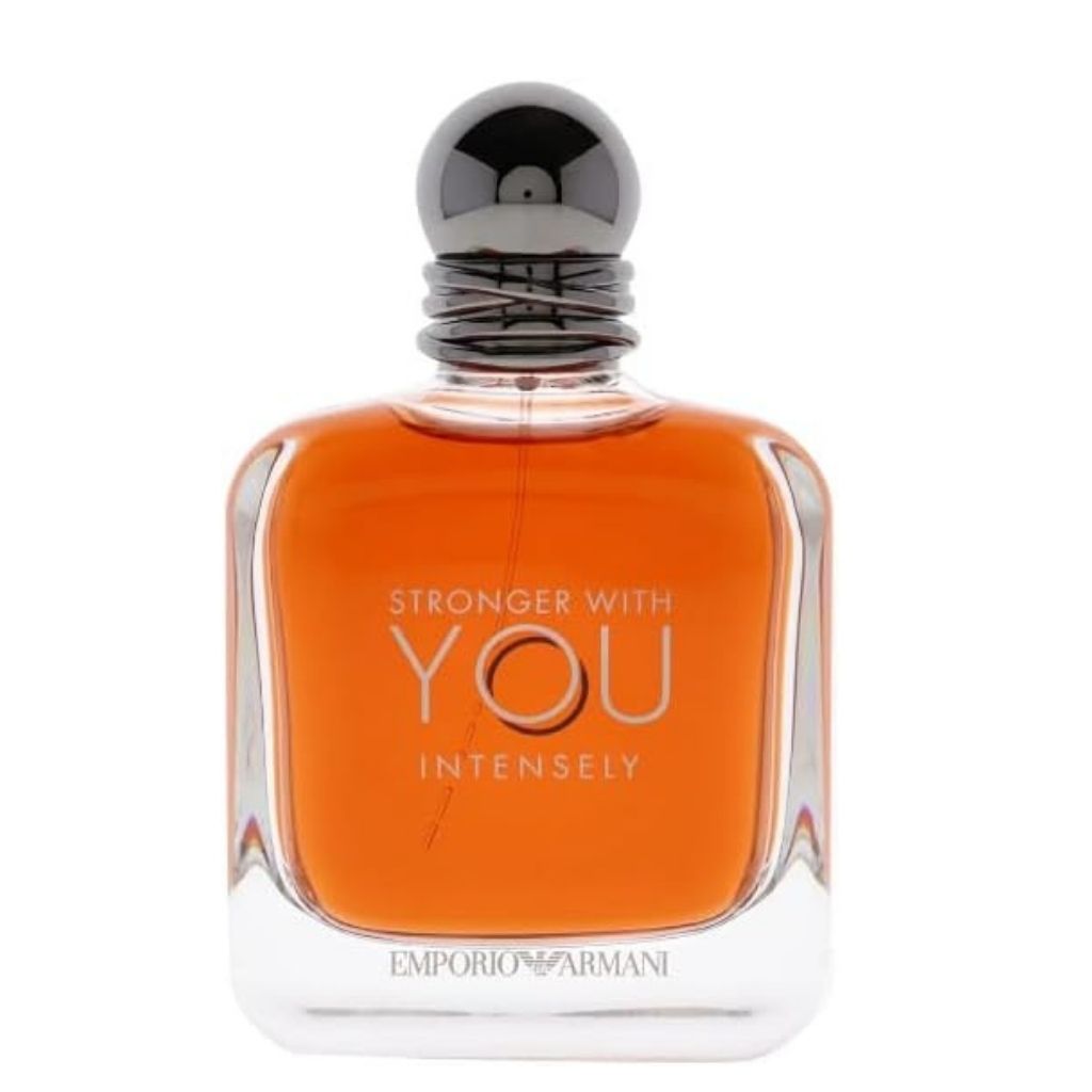 Perfume bottle with orange label and silver cap on a white background