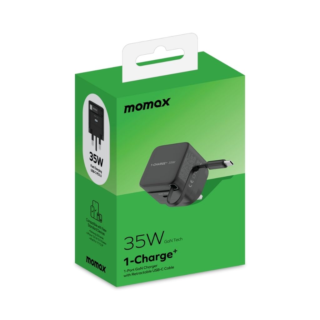 Momax 1-Charge 35W GaN 1-Port Charger With Built-In Usb-C Cable