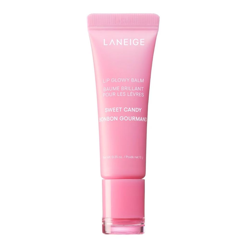 Pink Laneige lip balm on a white background