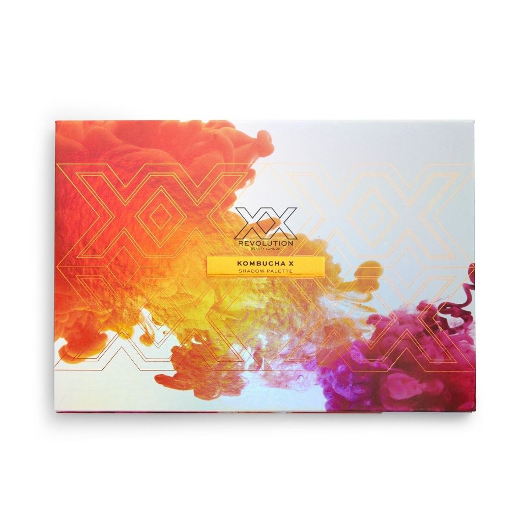 XX Revolution Kombucha X packaging with colorful design on a white background