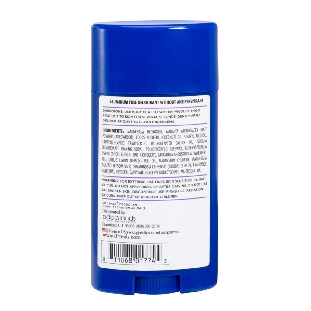 Blue deodorant stick with label on a white background
