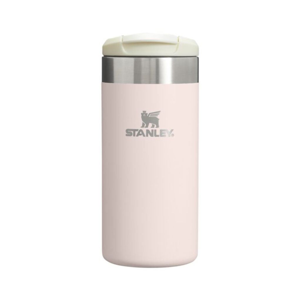 Pink Stanley tumbler on a white background