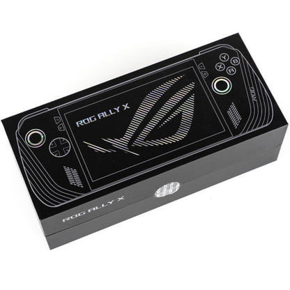 Box of ROG Ally X with gaming phone design on a white background