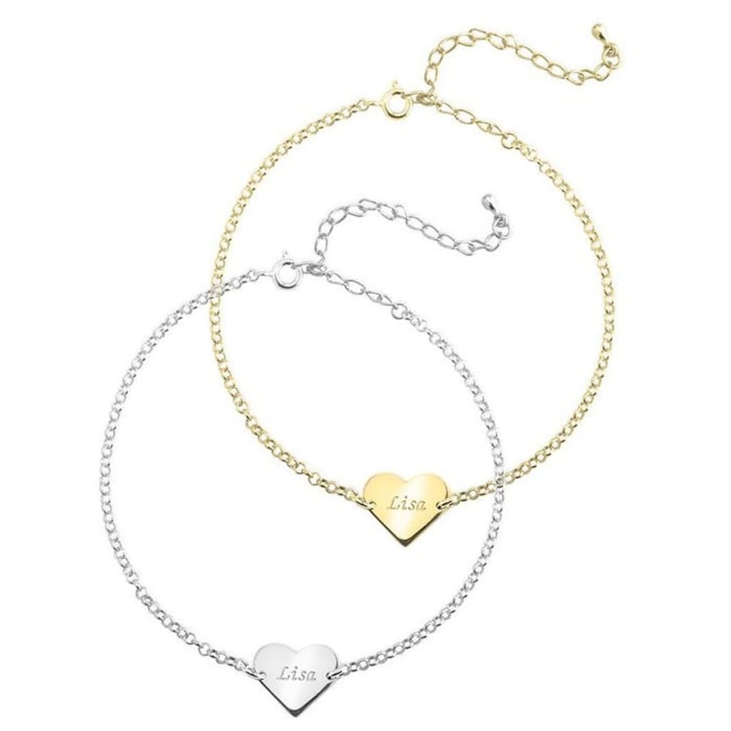 Two heart-shaped gold and silver necklaces on a white background