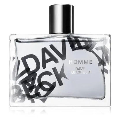 David Beckham Homme perfume bottle on a white background