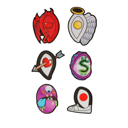 Set of colorful icon-like designs on a white background