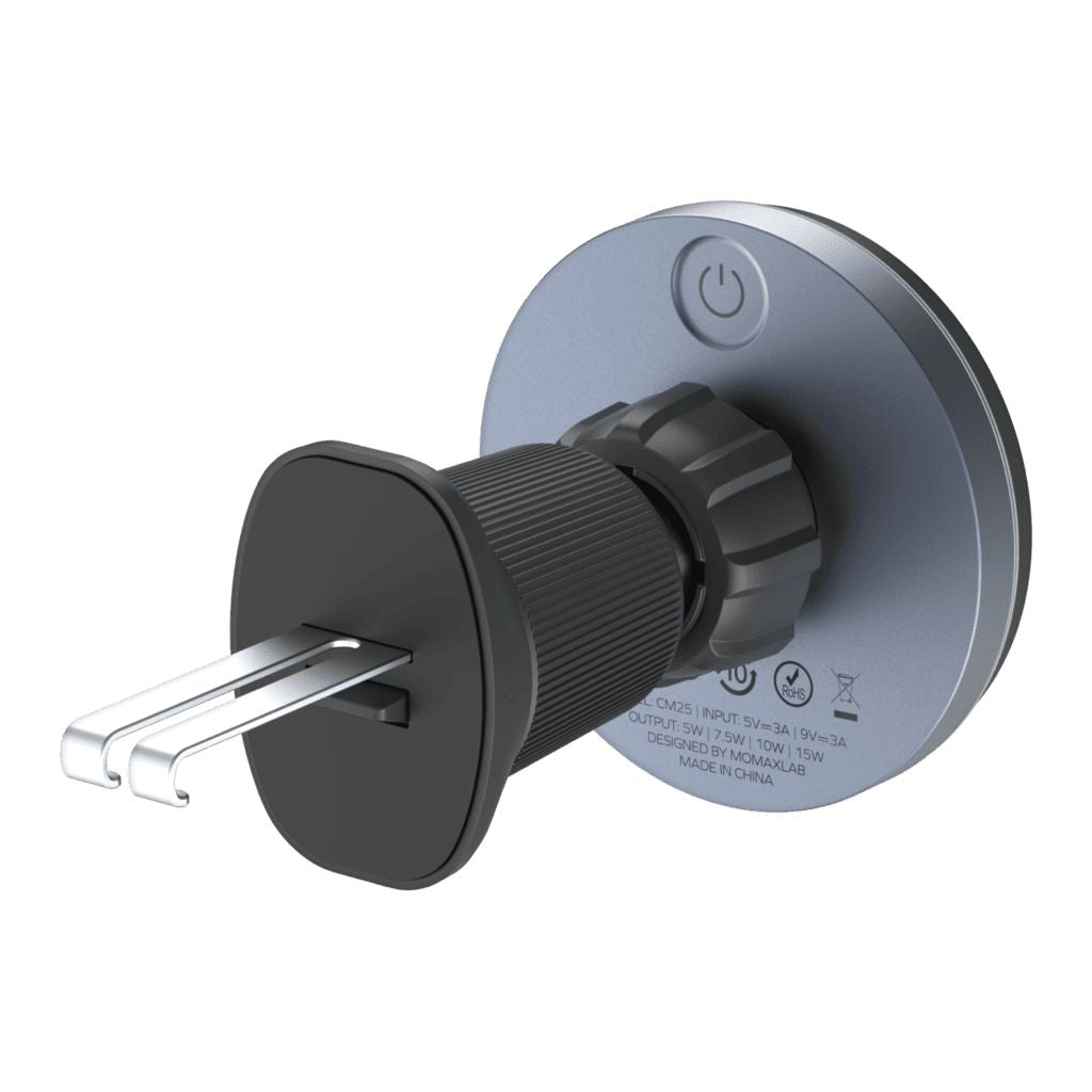 Black and gray shower valve handle on a white background