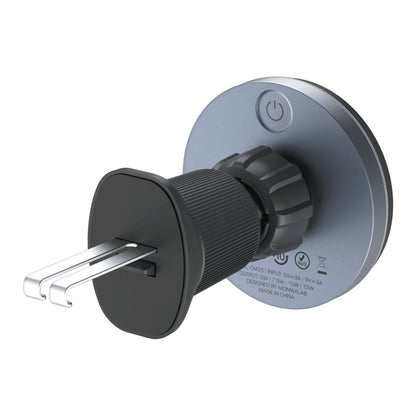 Black and gray shower valve handle on a white background